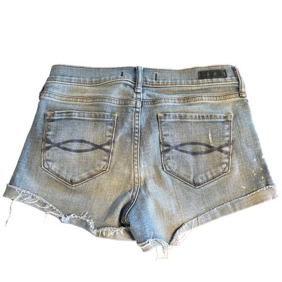 Abercrombie & Fitch A&F Light Wash Bleach Spots Cut Off Stretch Jean Shorts 2 - Picture 7 of 8